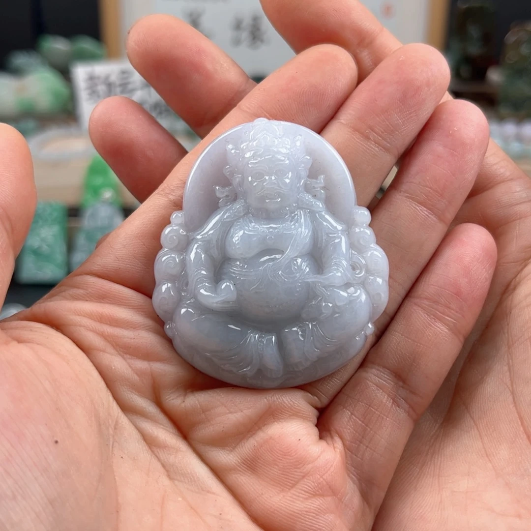 翡翠颈饰未镶嵌黄财神缅甸天然翡翠老糯料