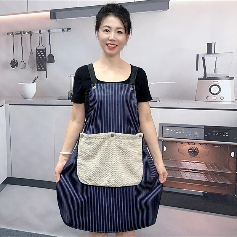 可拆卸擦手毛巾防水围裙新款厨房做饭防油污男女上班工作服印字