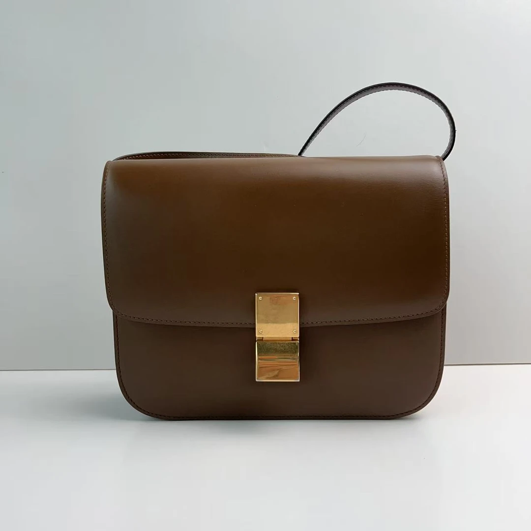 95新 Celine/思琳 思琳咖色马鞍box百搭单肩包