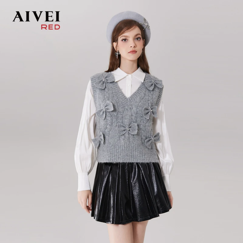 【赵老板专属】AIVEI艾薇秋季甜美衬衫百搭蝴蝶结针织Q0560163