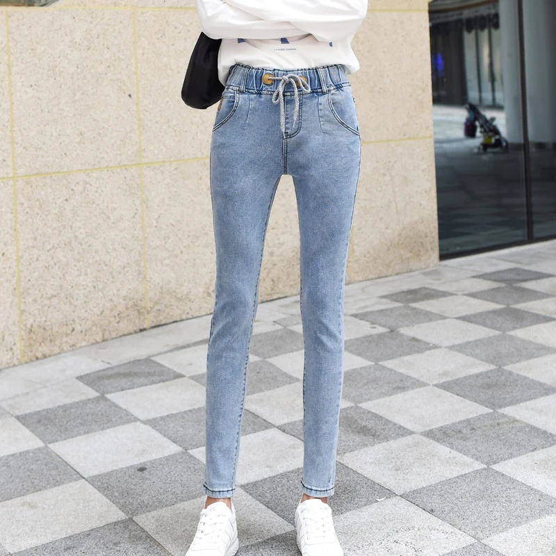 韩版松紧腰弹力牛仔裤女2025春秋新款小脚修身显瘦高腰百搭铅笔裤