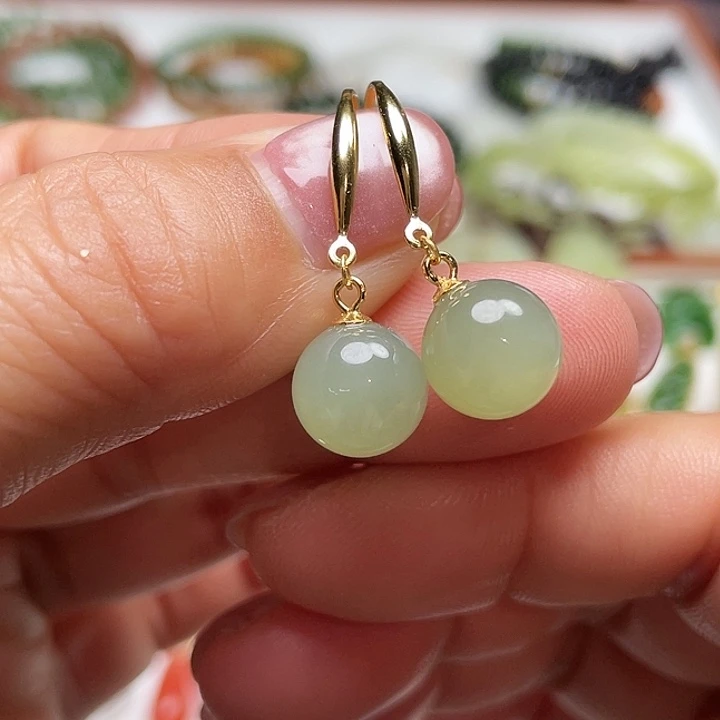 和田玉银S925镶嵌耳饰颜色多样性发货