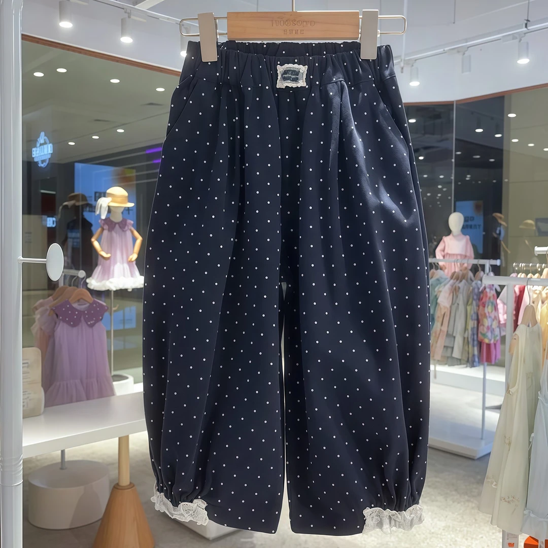 女童裤子春秋款2025新款儿童洋气时髦休闲裤女孩秋季波点阔腿长裤