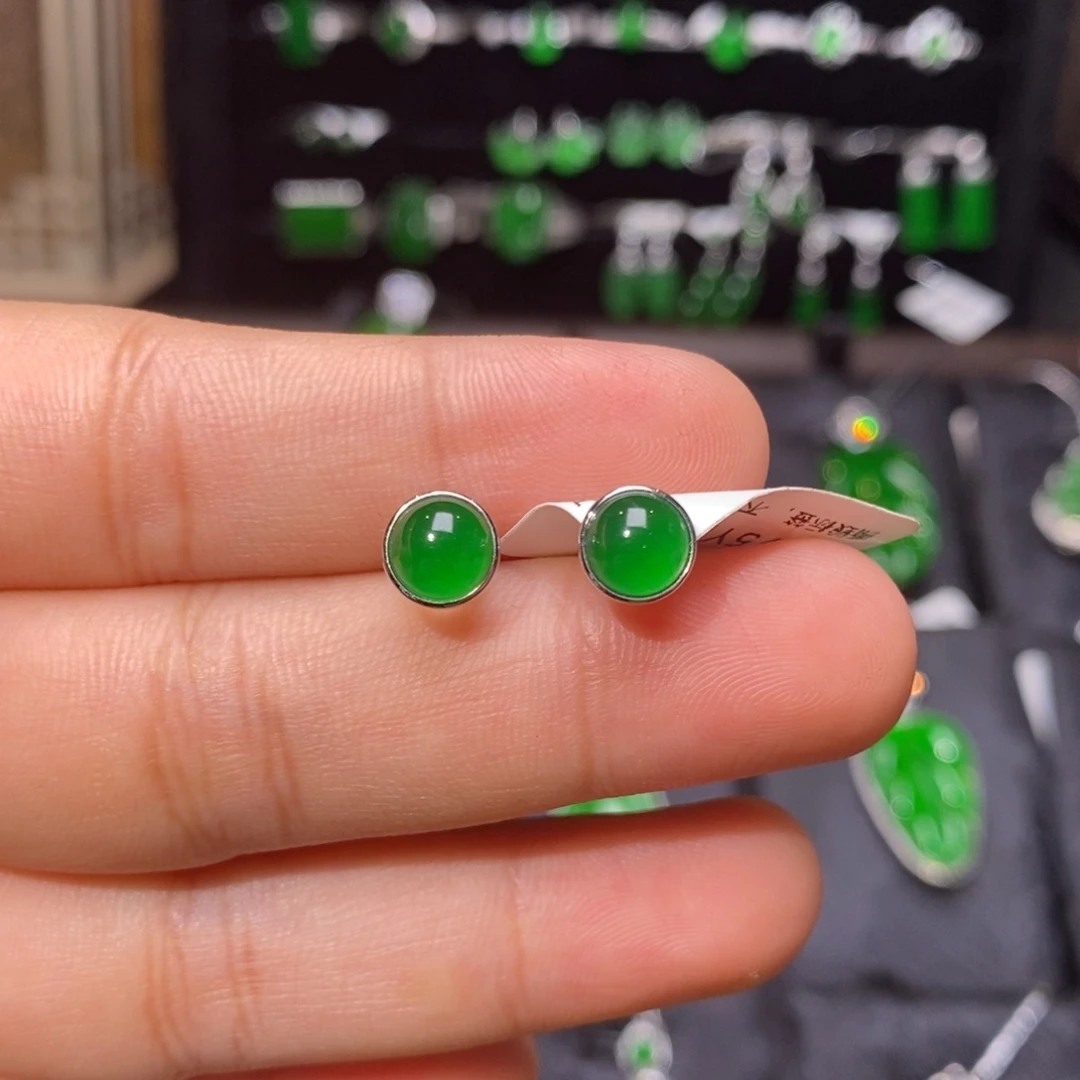 银S925镶嵌翡翠耳饰天然翡翠