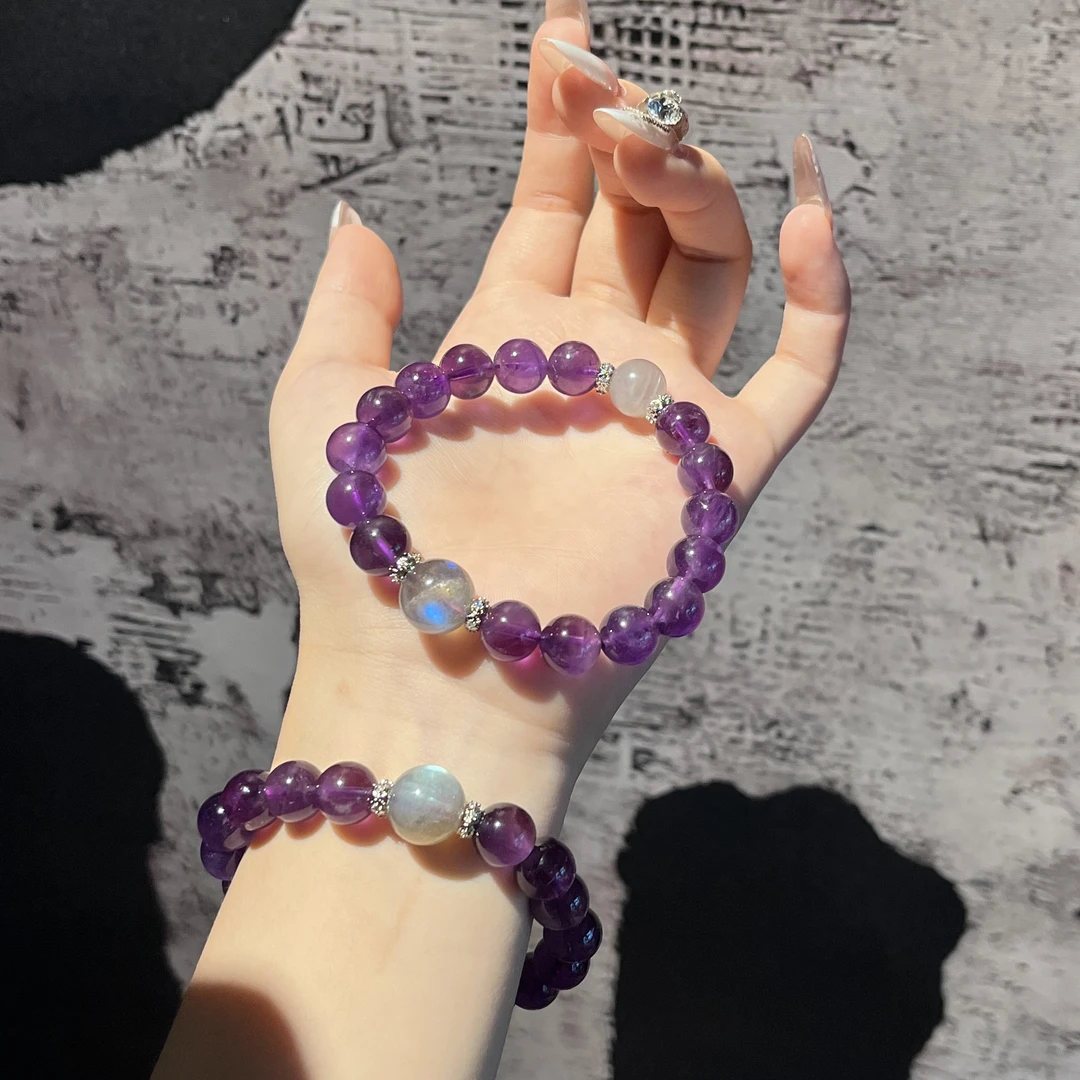 蛇年送礼乌拉圭紫水晶原石手串手链 上岸男女大学转运送情侣