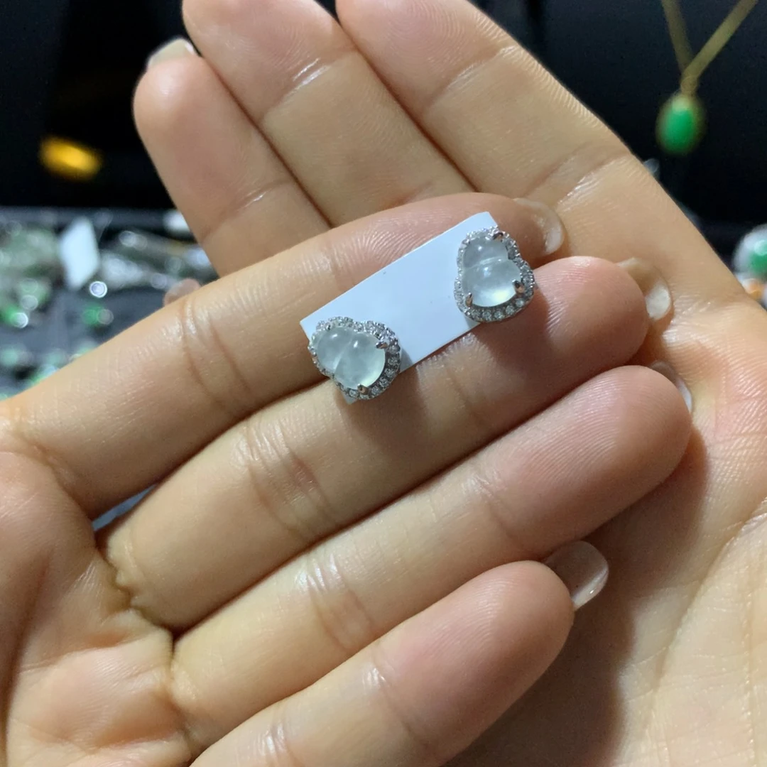 翡翠银S925镶嵌耳饰耳钉