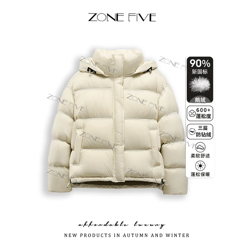 【zonefive】加厚90白鹅绒羽绒服女短款泡芙面包服加厚宽松情侣装