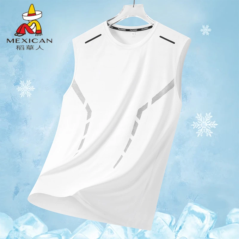 稻草人冰丝速干弹力背心男士夏季潮流无袖t恤男生运动透气坎肩