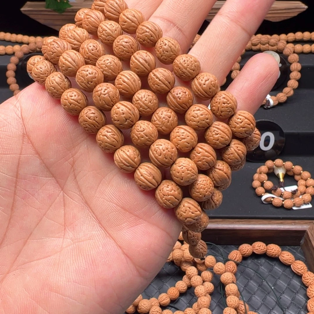 冷***锯手串文玩核桃精品野生桃核脖挂108+6备籽