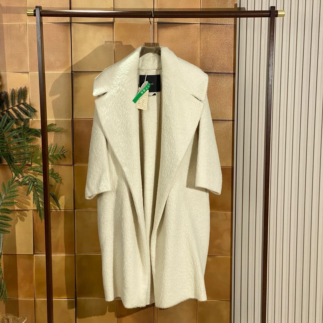 MaxMara高定秀款奶白色羊驼毛浴袍大衣/36码/99新/27366
