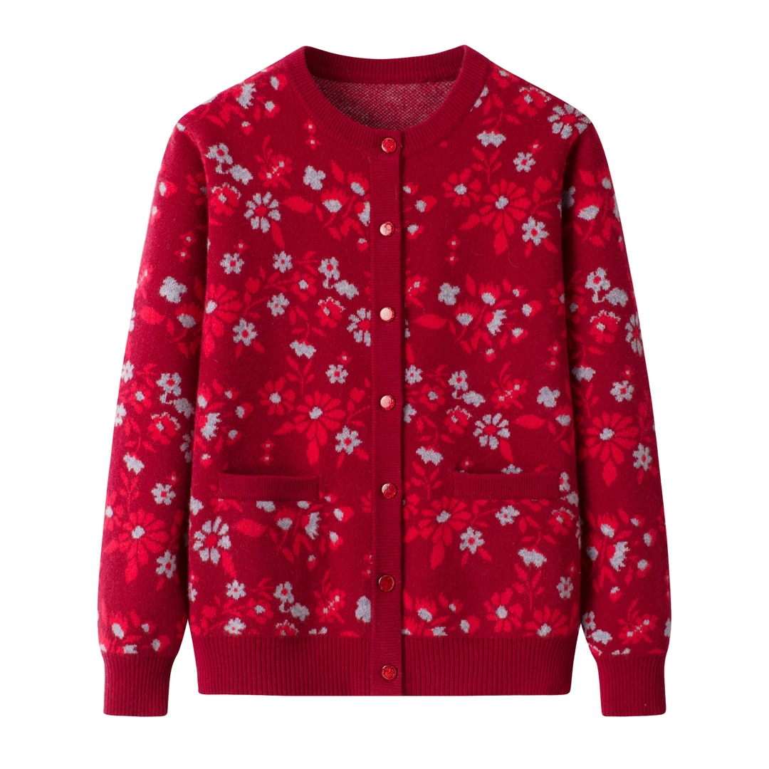 宽松加厚中老年女毛衫中老年圆领提花女装秋冬季加厚保暖妈妈装