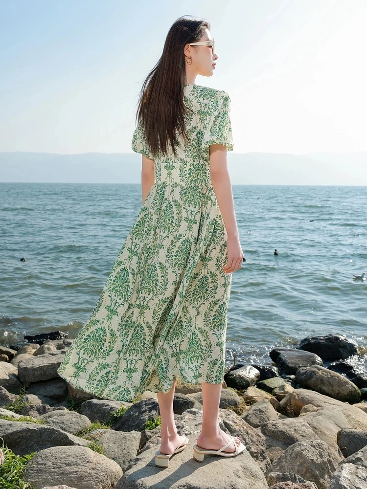 41 无袖碎花松紧腰夏季欧根纱连衣裙气质连衣裙法式温柔