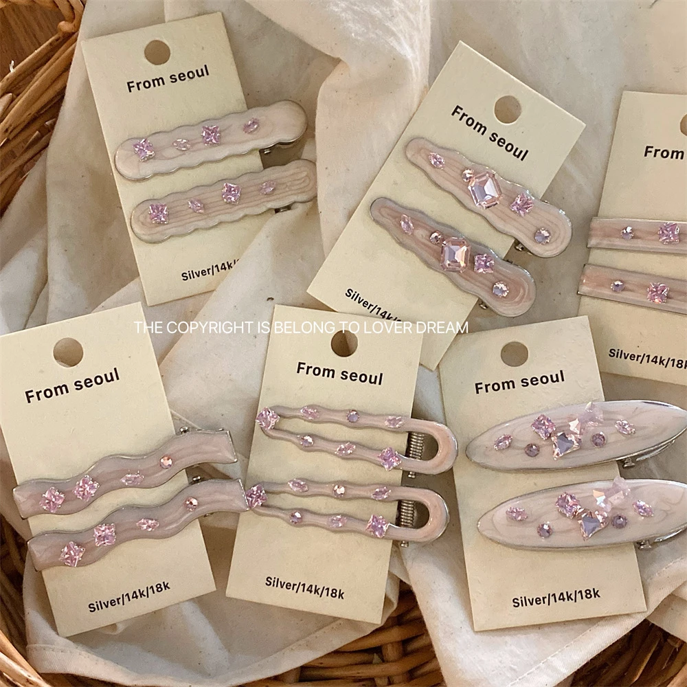 韩国ins新款粉色水钻滴油几何发夹 甜美时尚刘海夹鸭嘴夹头饰发饰