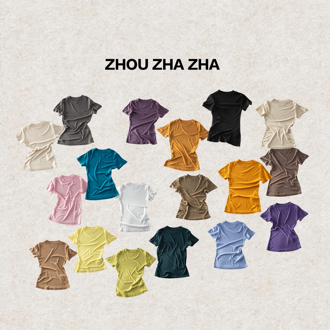 【周炸炸】桑蚕丝天丝混纺 极简风春夏纯色T恤宽松圆领短袖#252169