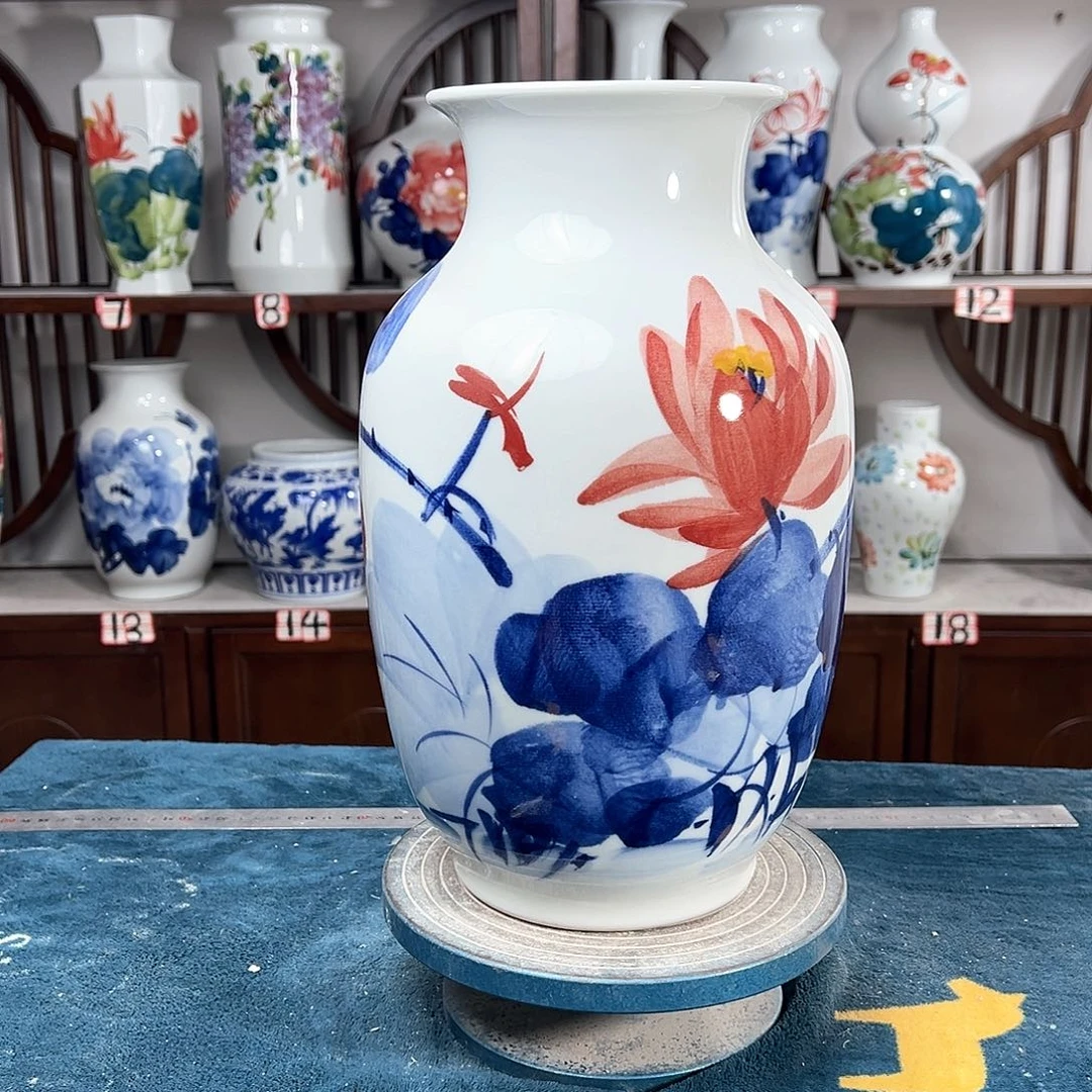 摆件景德镇陶瓷大冬红荷