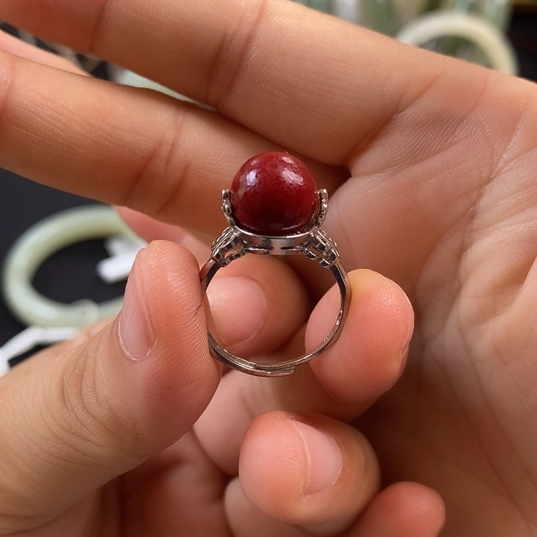 菱锰矿（红纹石）合金戒指活口戒指