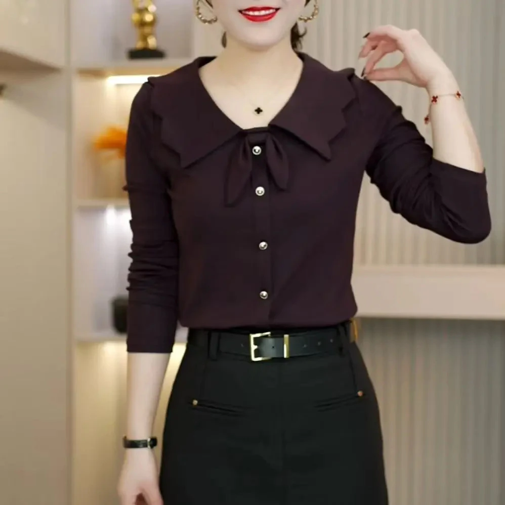 2025新款减龄洋气法式方领蝴蝶结设计长袖显瘦气质小衫