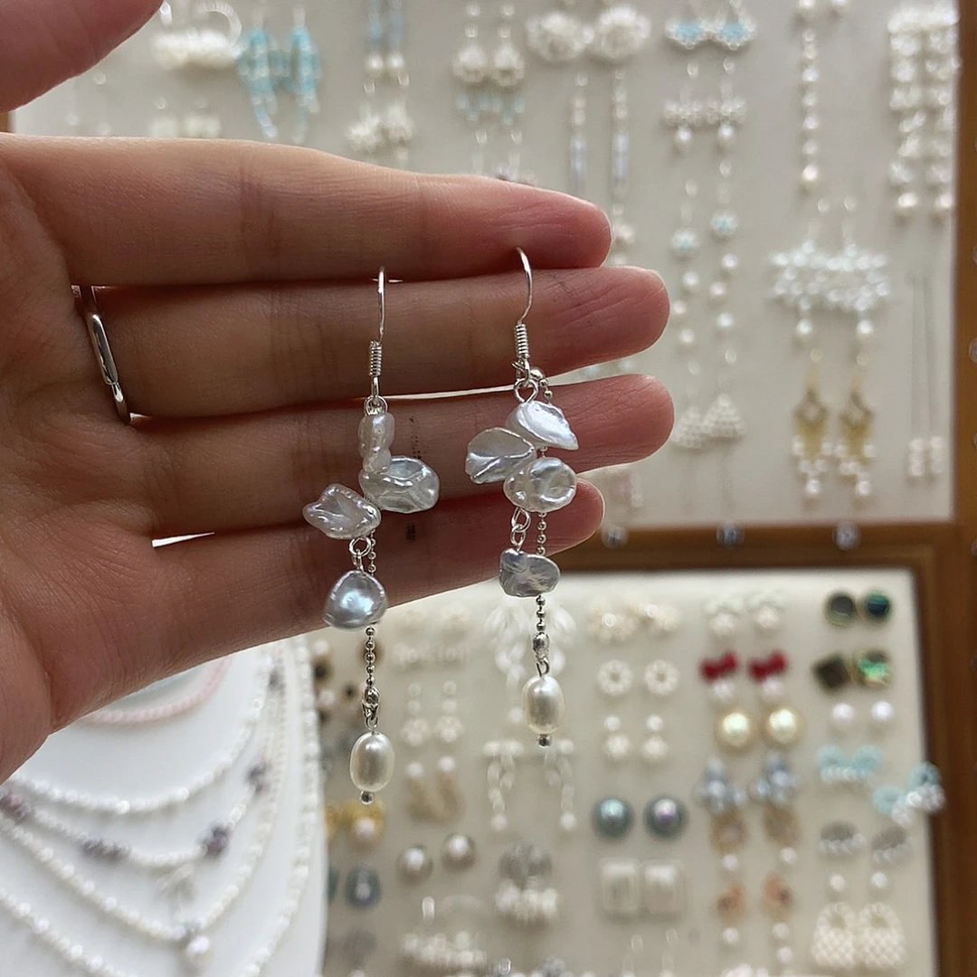 银S925镶嵌耳饰淡水珍珠