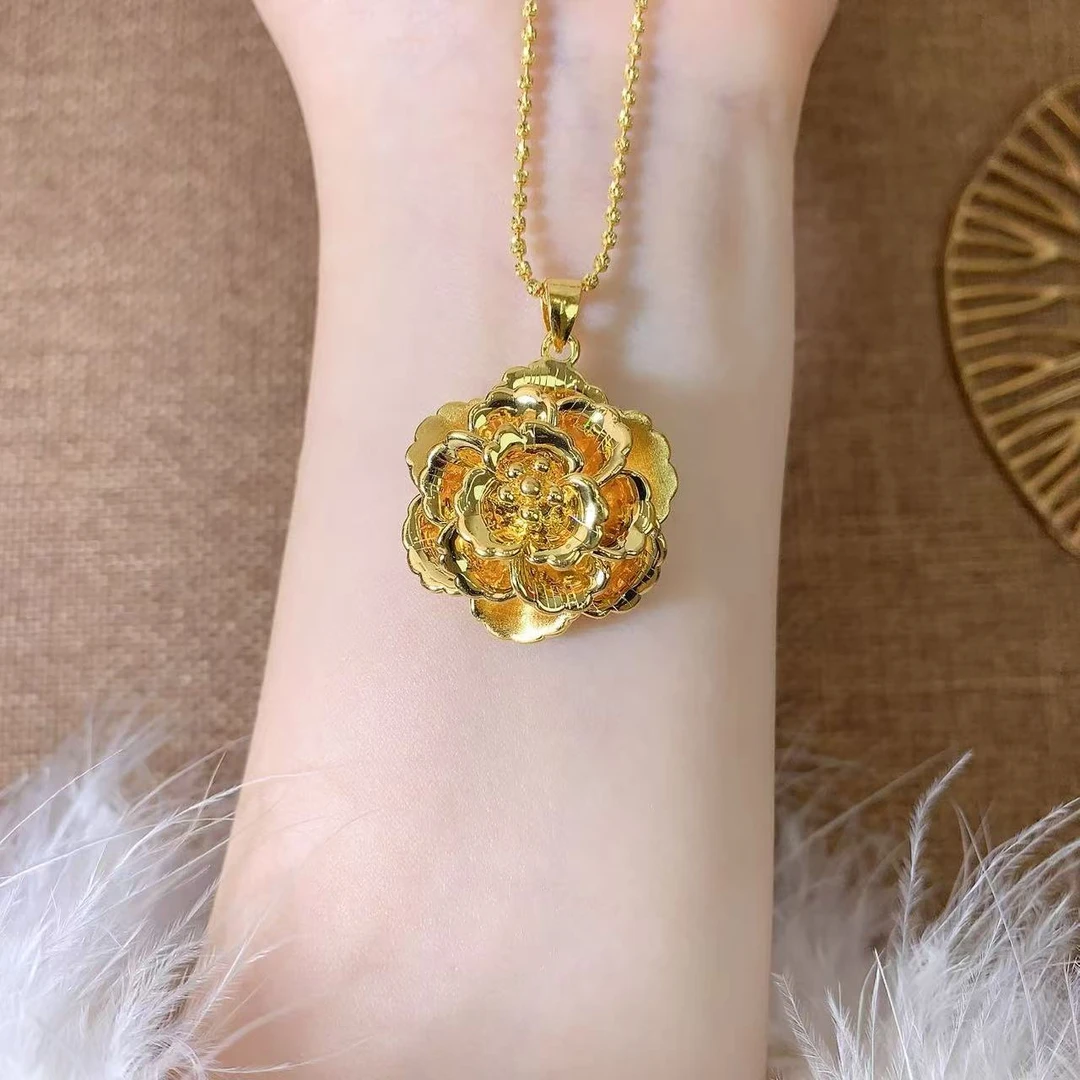 【伟新源】足金999 硬金工艺 国色天香花3.09克（不含链）