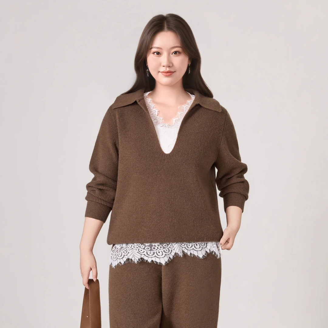 【18支北极绒】MsShe大码女装冬装宽松针织衫阔腿裤套装X~E2511038