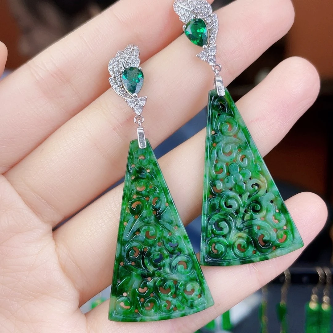 翡翠银S925镶嵌耳饰