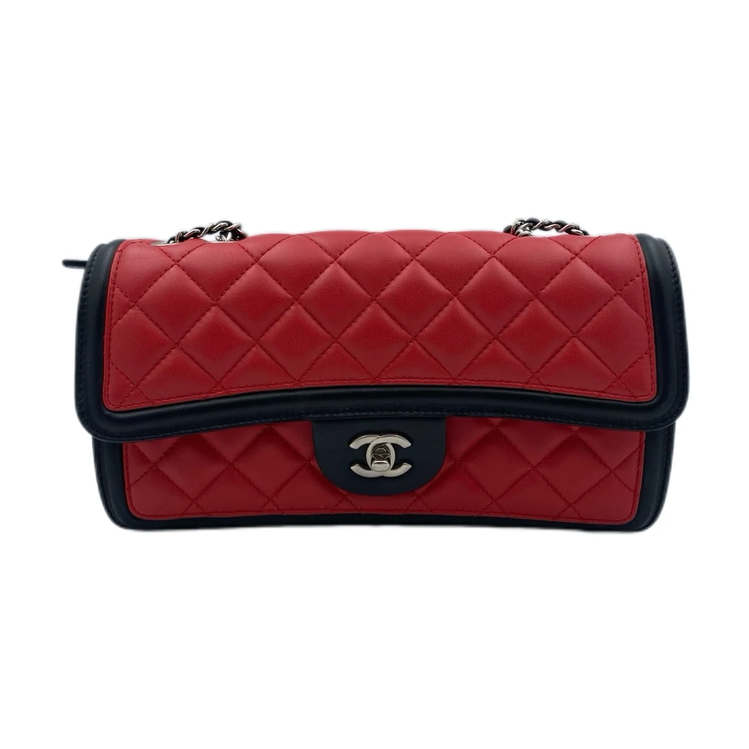 95新 Chanel/香奈儿  CF中号 中古链条包红黑拼皮/JW2376