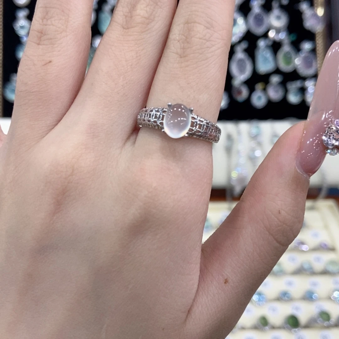 蛇纹石玉银S925镶嵌戒指