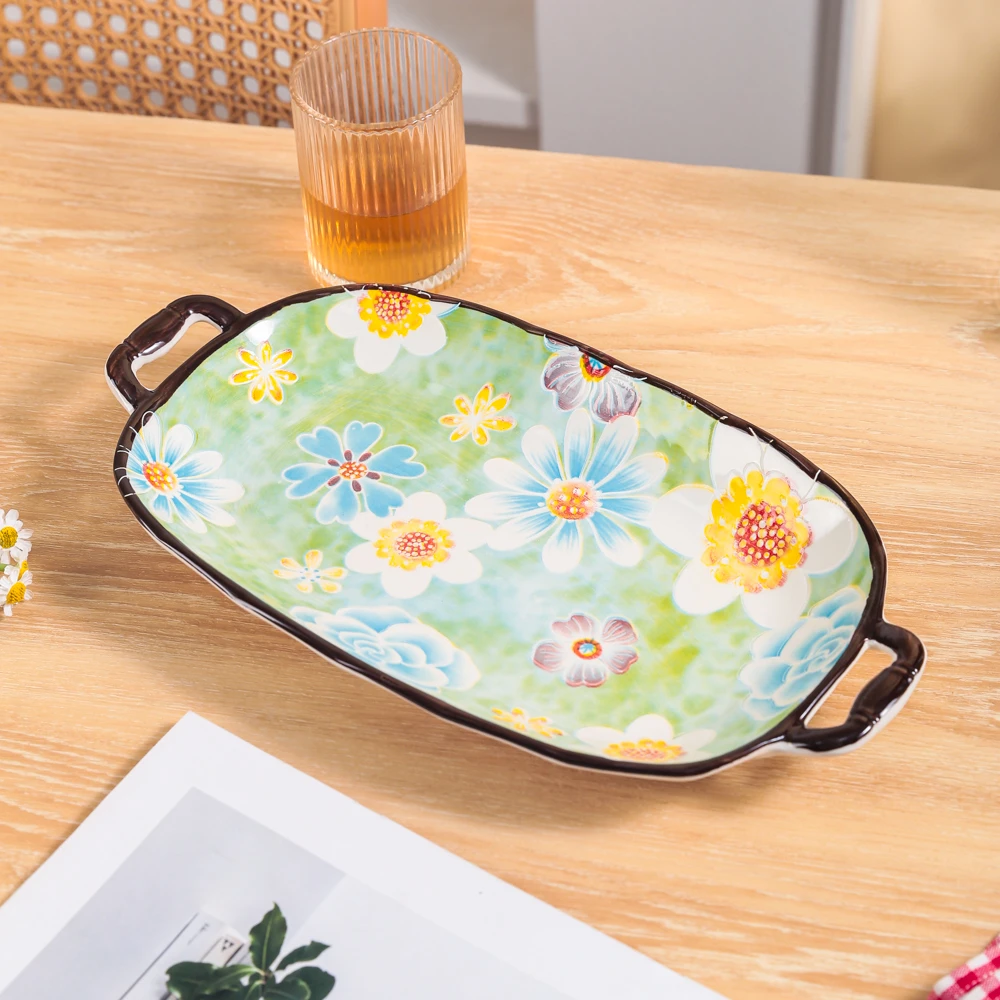 濑户烧长方形不规则盘瓷盘微波炉饭盘餐盘烤盘方盘蒸鱼创意