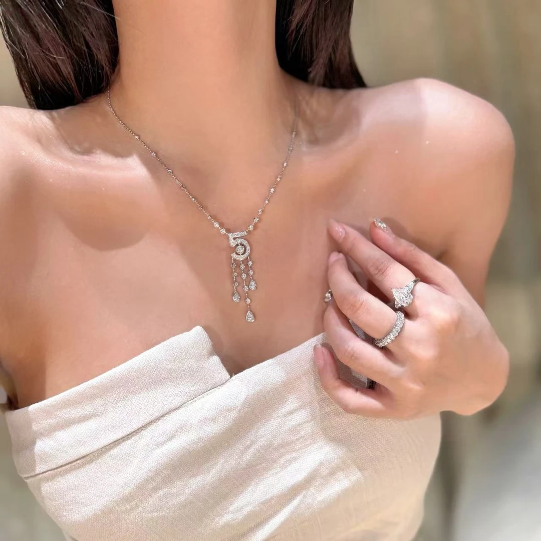 QANNA【满钻5号流苏】【超大号重金版】经典奢华晚宴款天然钻石项链AY