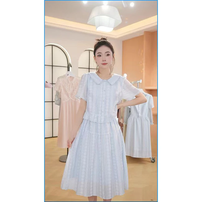 L8816  2025年夏季新款气质显白假两件宽松减龄显瘦中长款连衣裙