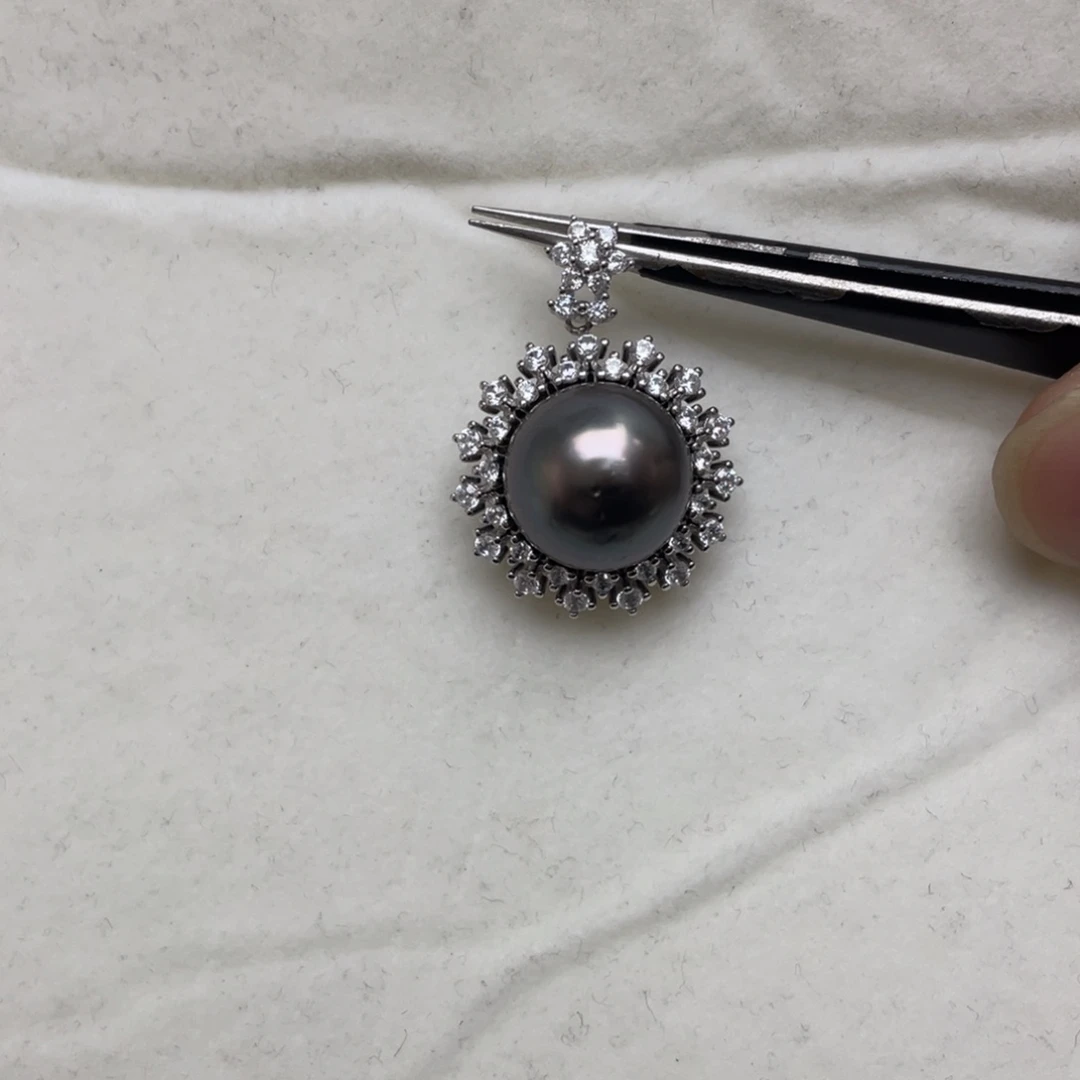 吊坠(不含链)银S925镶嵌海水珍珠