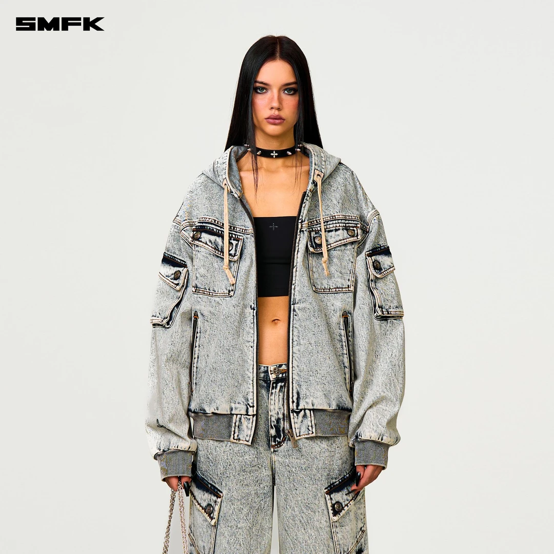 SMFK风暴花园阔身牛仔帽衫 CH003CTG 户外时尚复古运动上衣外套