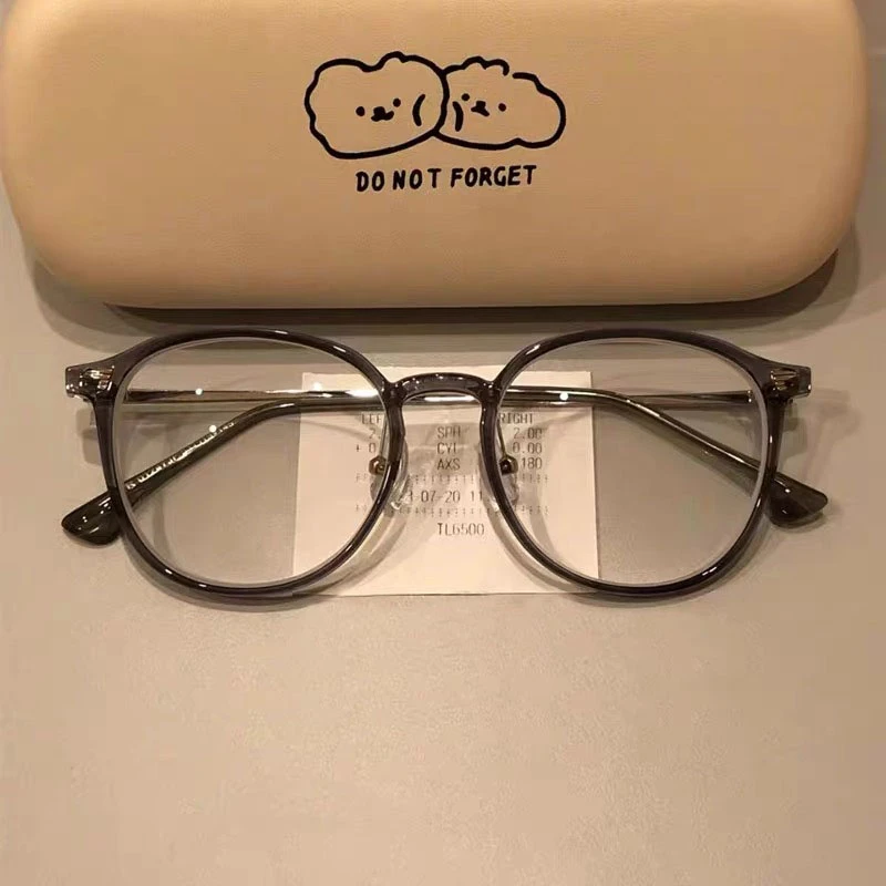 显白冷茶色近视眼镜女方圆脸素颜神器可配度数防蓝光显脸小眼睛架