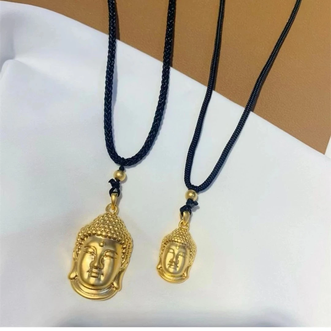 铜合金布艺项链 新中式国潮风佛头吊坠黑色编织绳挂件佛头挂坠
