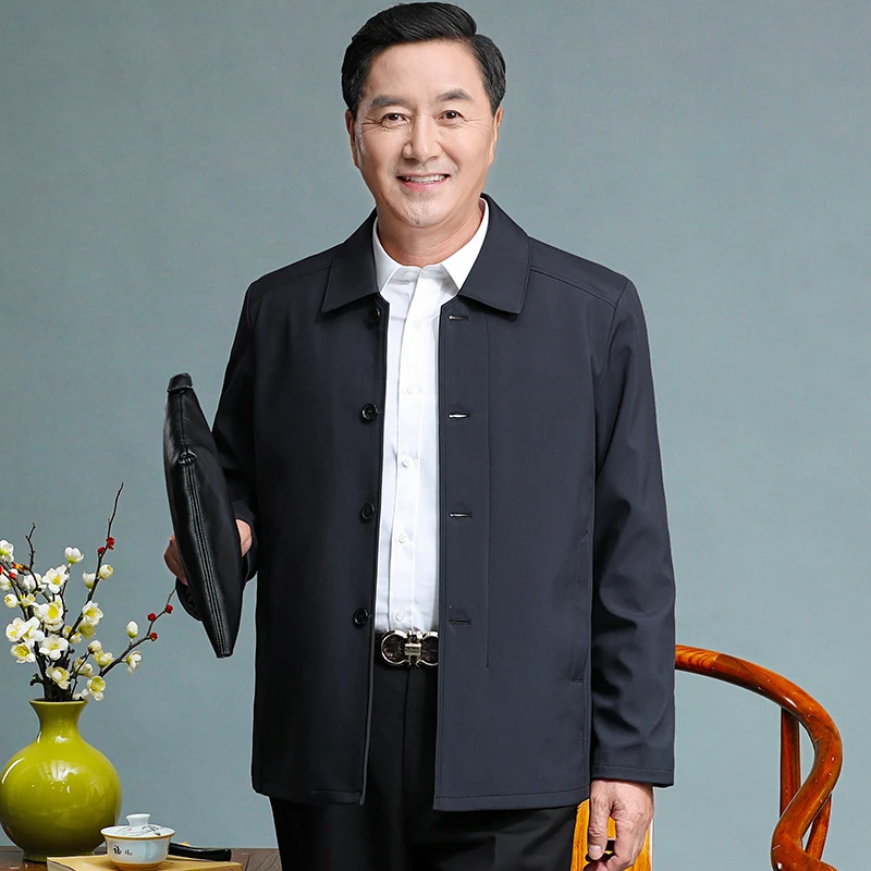 春装爸爸外套男中老年人男装夹克春秋款中年男士上衣外穿爷爷衣服