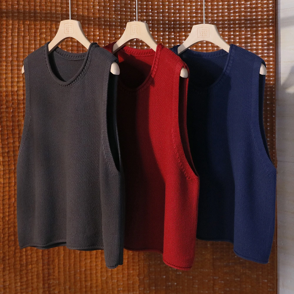 复古文艺圆领纯色针织马甲 气质百搭早春无袖坎肩背心 26011