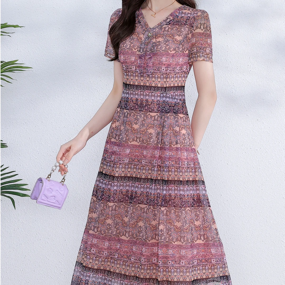 【妙莱 夏未央】夏季新款定位花台湾纱妈妈装碎花连衣裙大码显瘦