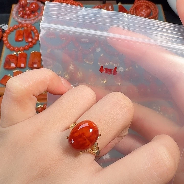 南红玛瑙银S925镶嵌戒指