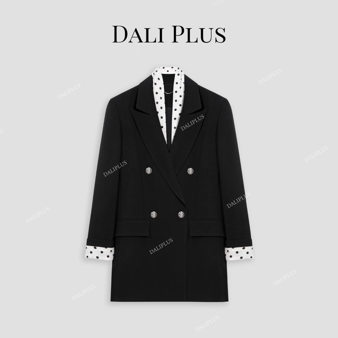 DALI PLUS天丝精仿羊 毛撞色波点+可脱卸丝巾拼接西装-D5SS7005