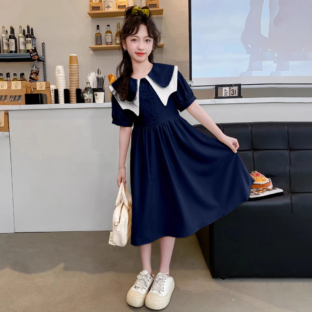 女童连衣裙夏季短袖薄款大童夏天时髦洋气公主裙女孩夏装儿童裙子