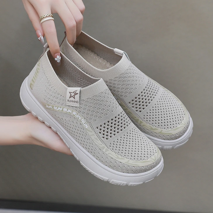 飞织网面厚底增高一脚蹬休闲妈妈鞋2025夏季老北京布鞋透气健步鞋