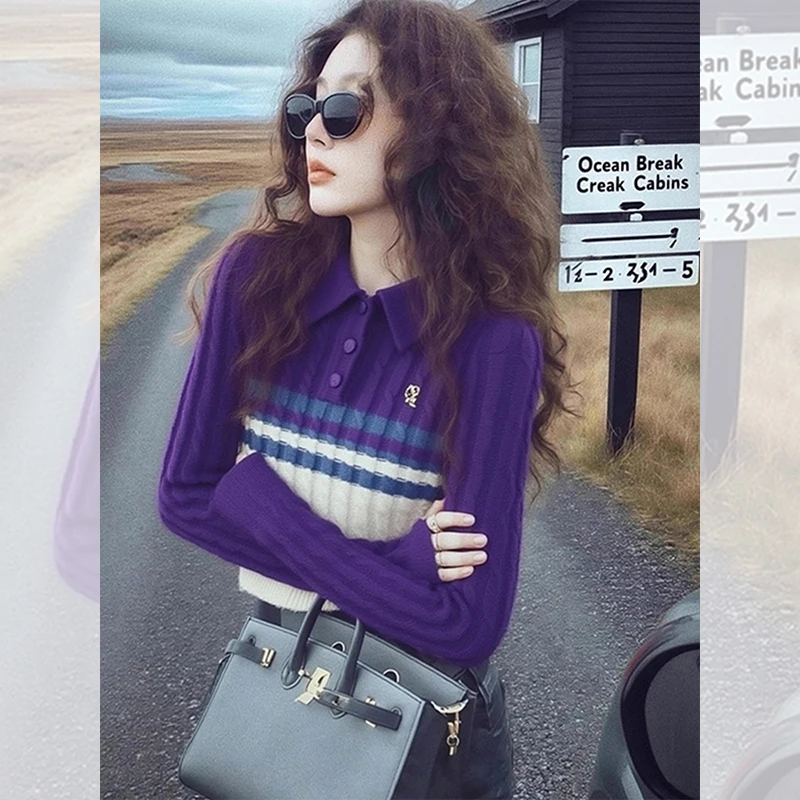 2025冬季高级感超好看软糯慵懒风减龄独特别致松弛感紫色针织衫女