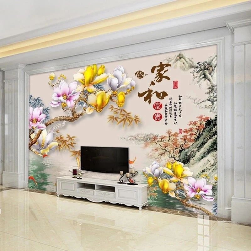 家和富贵电视背景墙壁画家用浮雕立体现代简约客厅沙发背景墙壁布