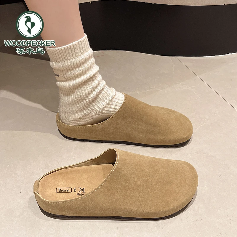 啄木鸟法式复古包头勃肯鞋女2025年春季新款软底休闲配裙子半拖鞋