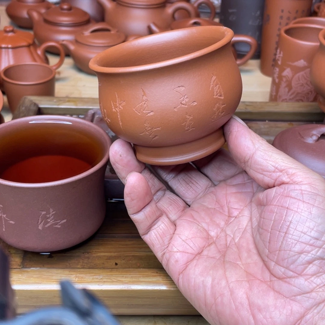 紫砂茶壶原矿赵庄朱泥手刻