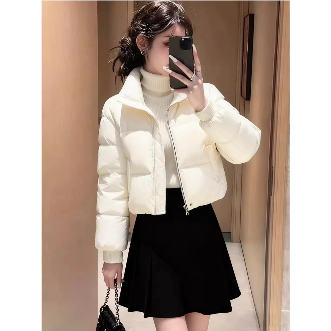 贵芙雅韩版白色短款棉服女2025冬新款立领拉链保暖小个子面包服女