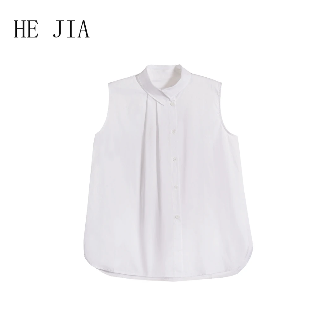 【和家2025夏季新款女装】法式立领薄款白色无袖背心衬衫