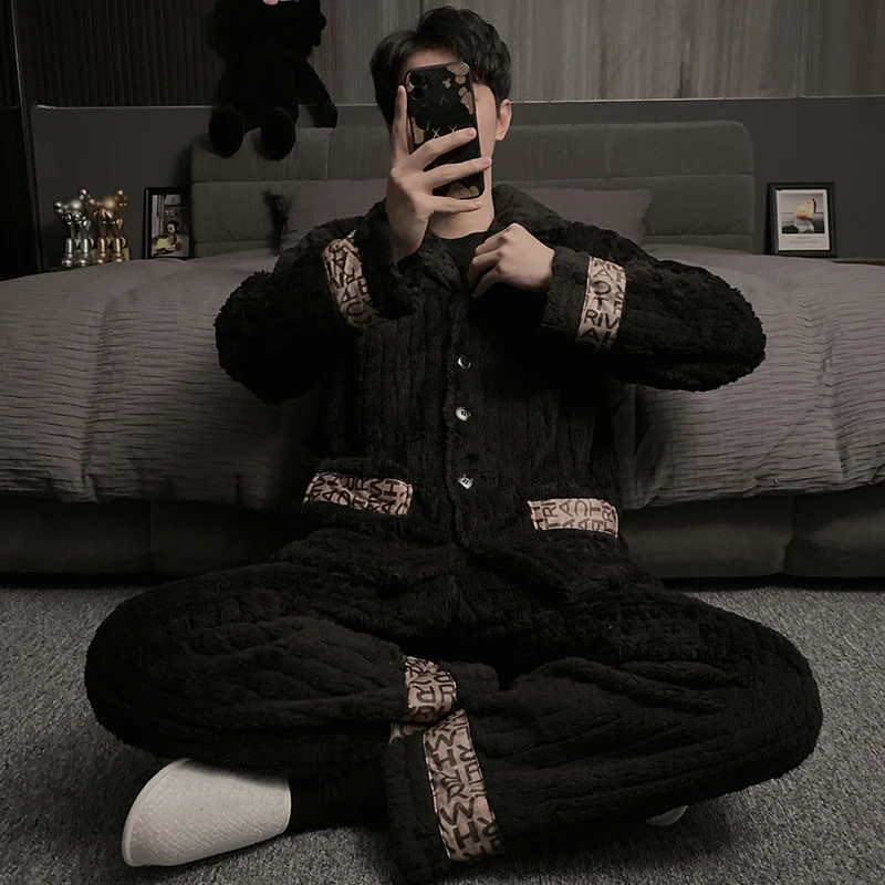 男士睡衣冬季款加厚加绒保暖2025年新款可外穿青年冬天家居服套装