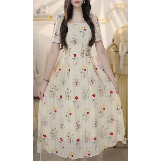 L5387夏季2025法式新款时尚休闲连衣裙女显瘦气质温柔感碎花长裙