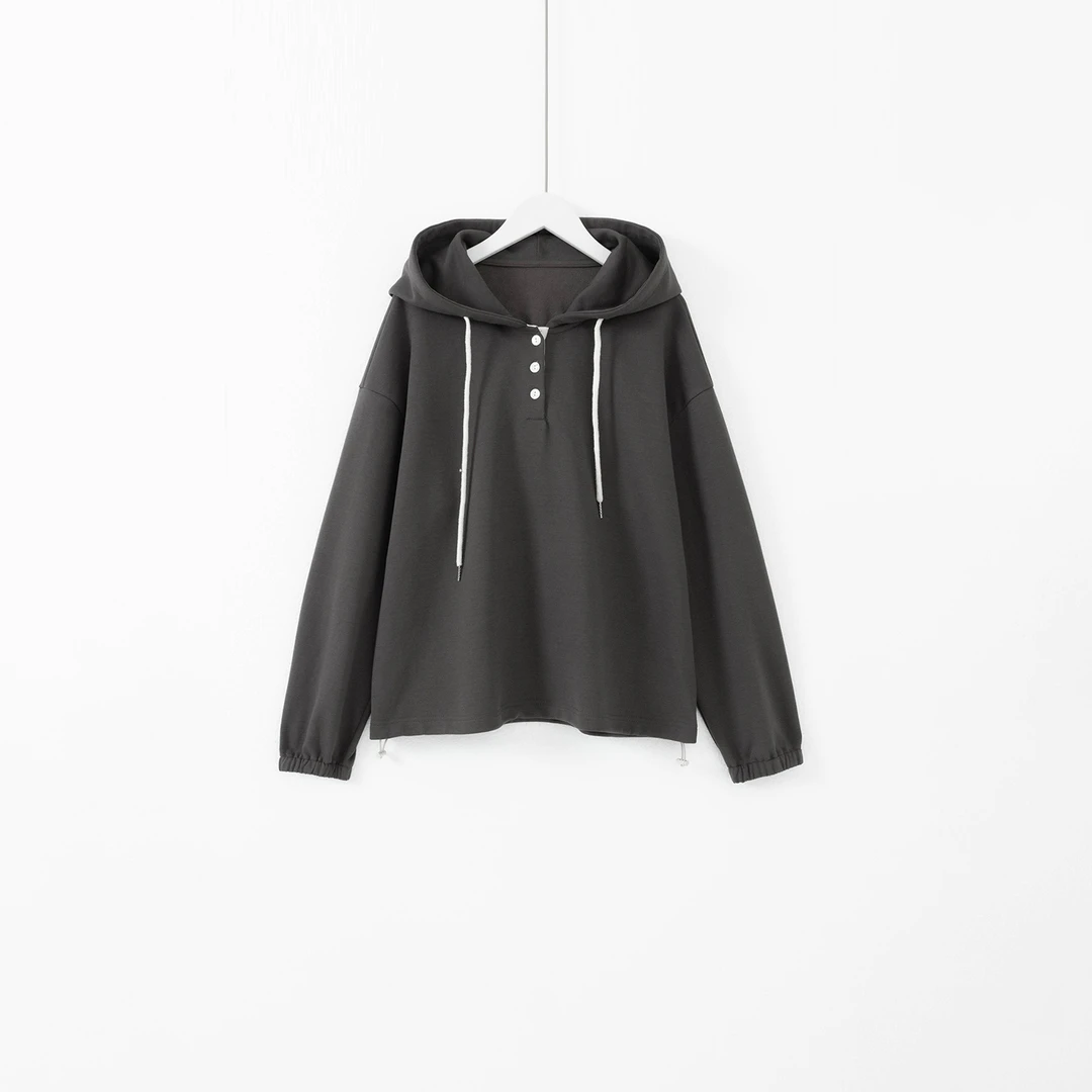几里与麻 连帽抽绳半襟宽松显瘦帽衫卫衣 衣长61胸围114 2090984